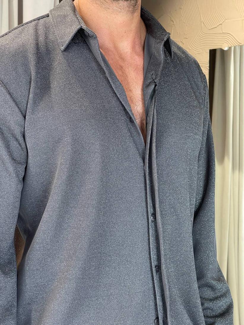 Underground Couture Camicia Laminata Grigio MRSM In Saldo