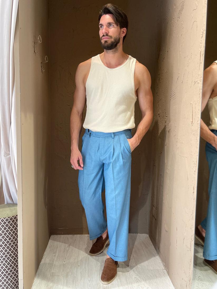 Underground Couture Pantalone Doppia Pence Celeste Promozione