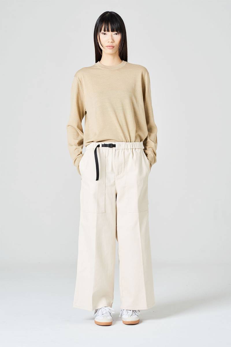 White sand Pantalone cropped in bull di cotone Fino Al -60%