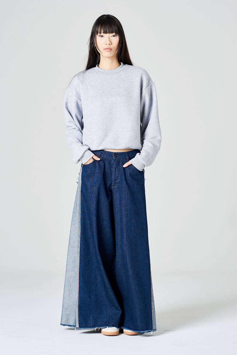 White sand Pantalone palazzo cinque tasche in denim Sottocosto