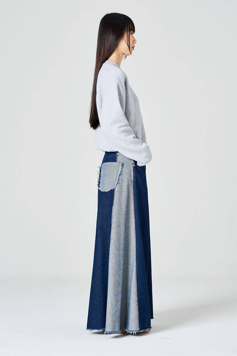 White sand Pantalone palazzo cinque tasche in denim Sottocosto