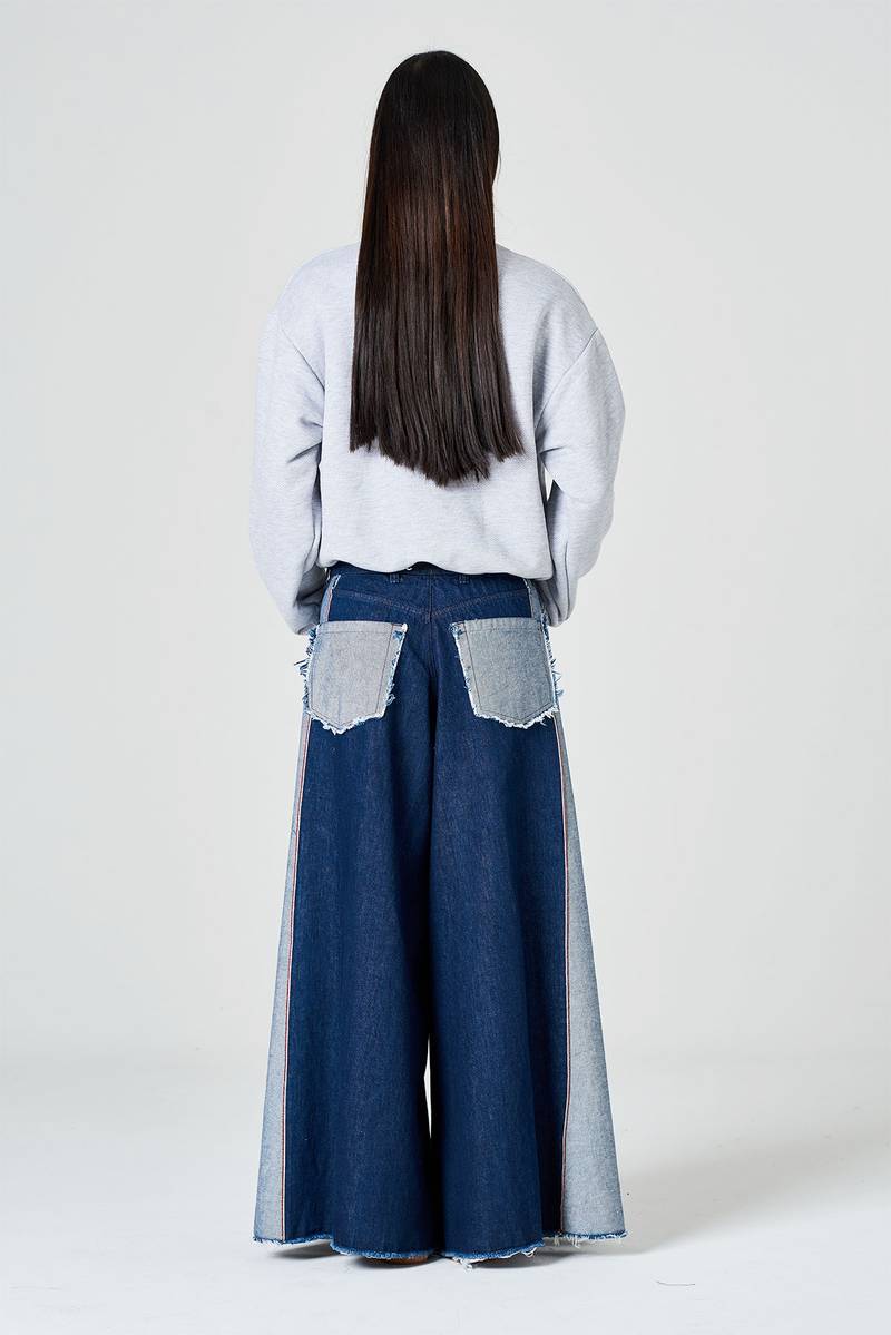 White sand Pantalone palazzo cinque tasche in denim Sottocosto