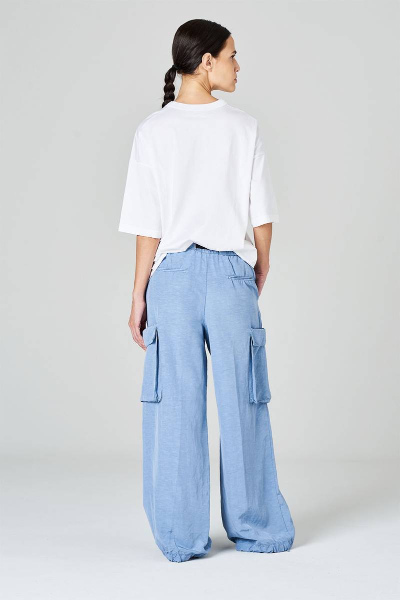 White sand Pantaloni cargo gamba ampia in misto rayon-viscosa Saldi