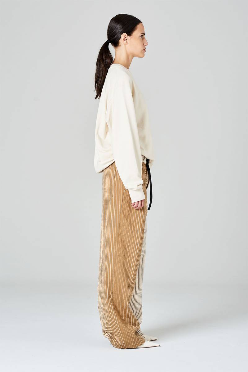 White sand Pantaloni palazzo in misto cotone-lino stampa riga irregolare Offerte