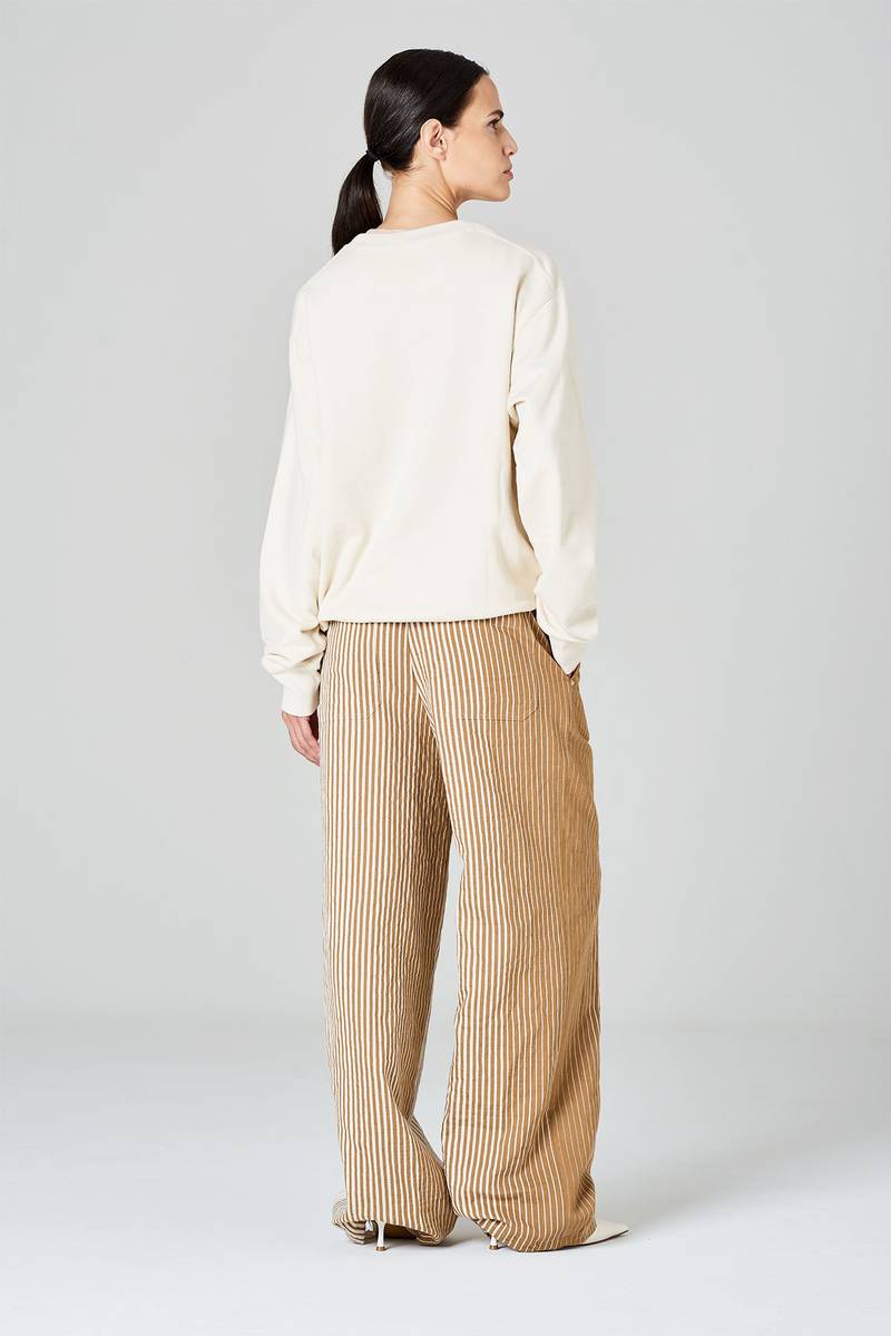White sand Pantaloni palazzo in misto cotone-lino stampa riga irregolare Offerte