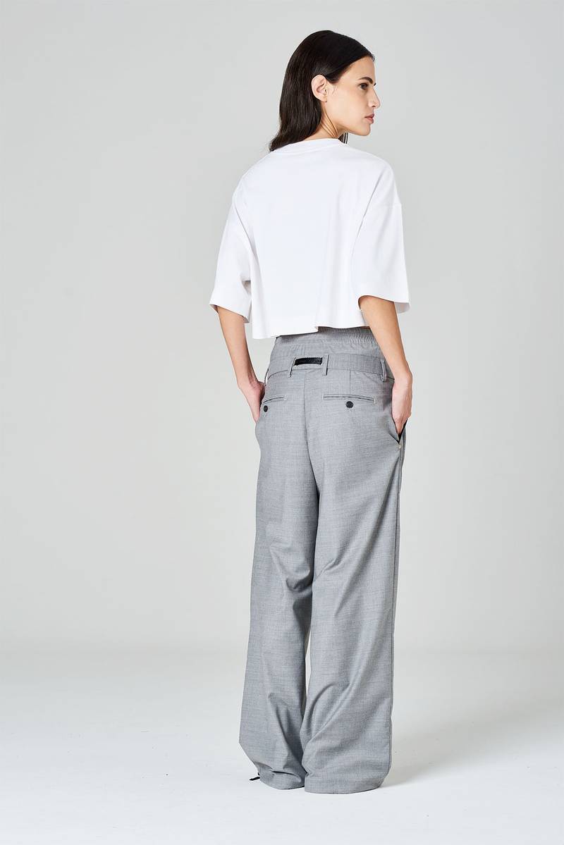 White sand Pantaloni palazzo con pinces e doppia vita in tessuto misto lana Vendite Flash