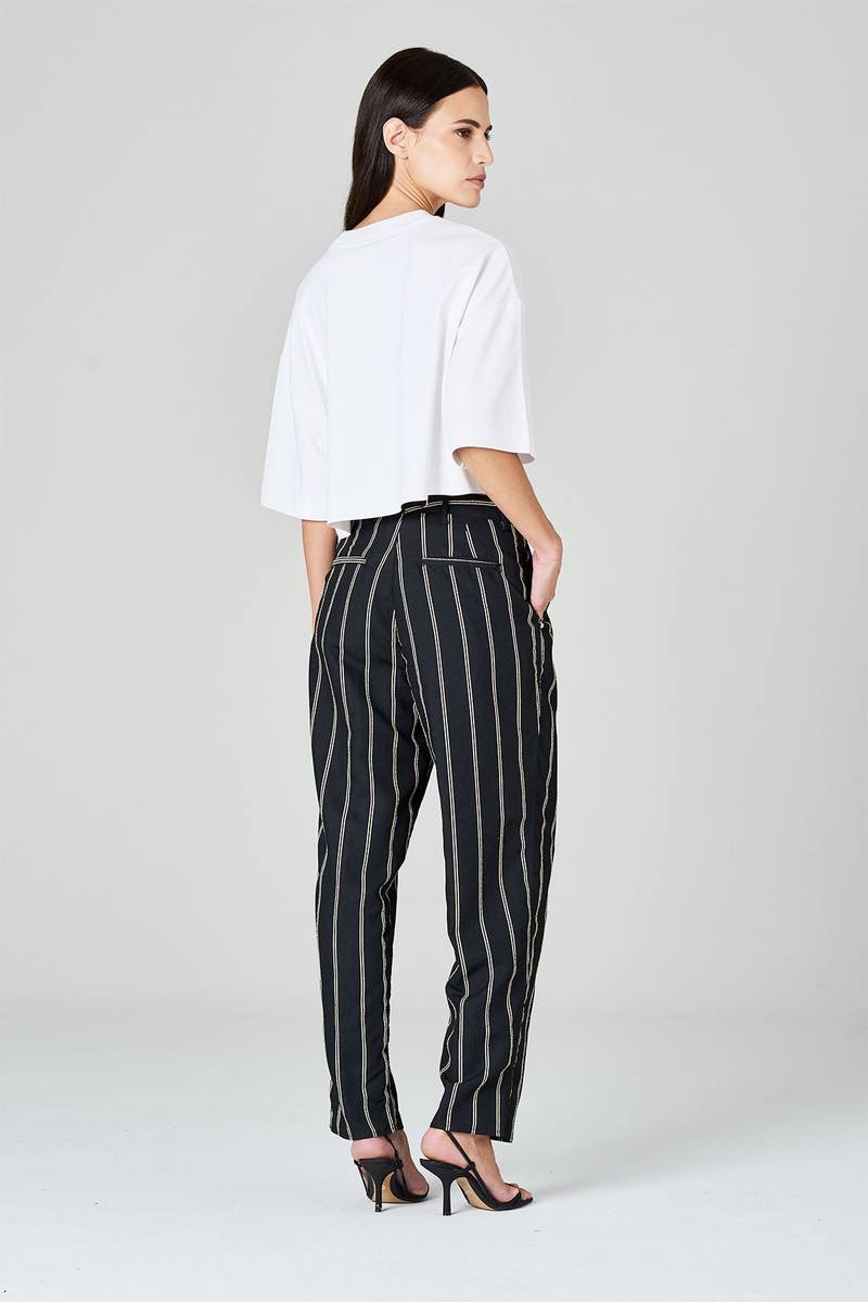 White sand Pantaloni gamba dritta con pinces in tessuto rigato misto viscosa Negozio
