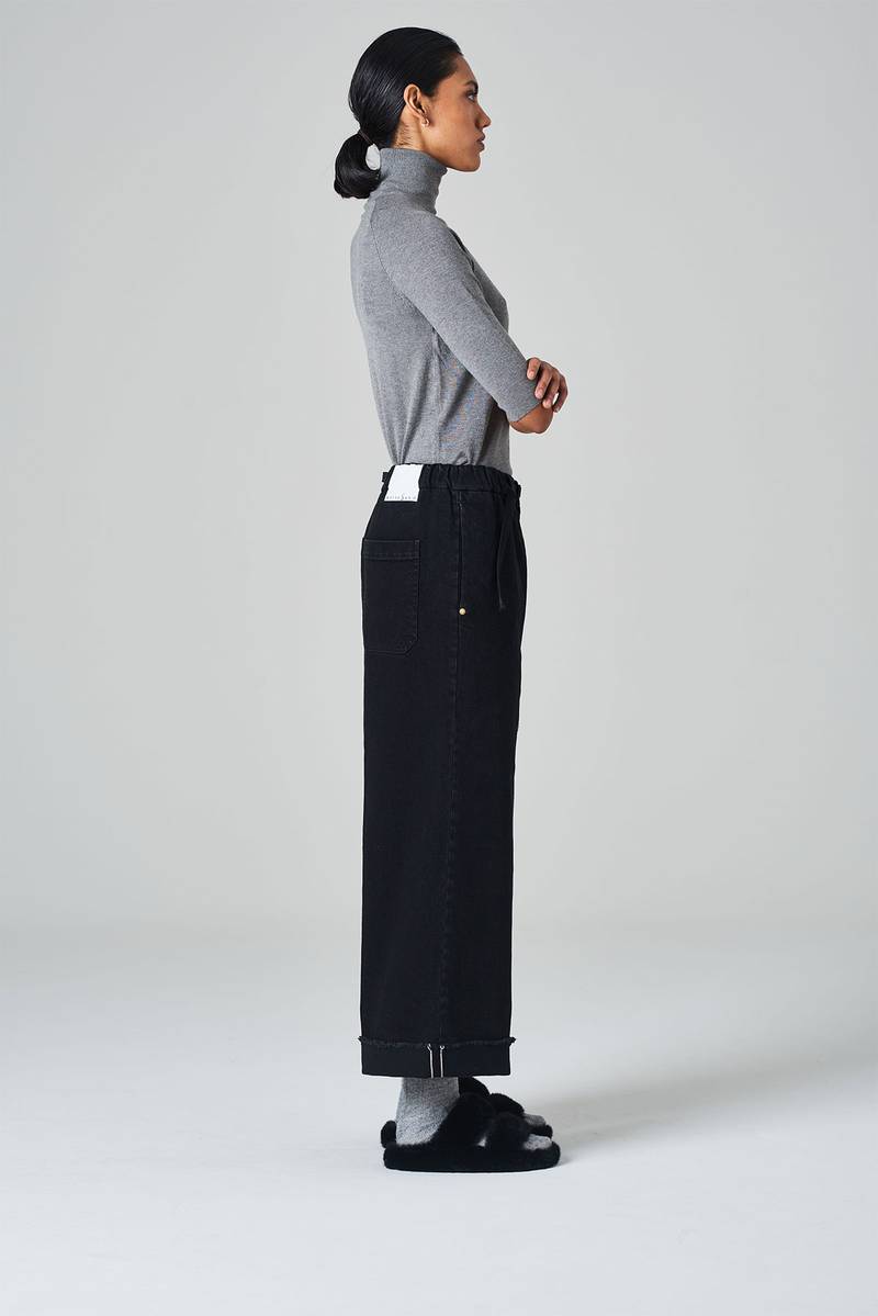 White sand Pantalone crop gamba ampia con elastico in vita e cinturino regolabile Sconto di tempo limitato