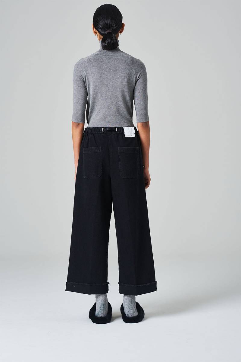 White sand Pantalone crop gamba ampia con elastico in vita e cinturino regolabile Sconto di tempo limitato