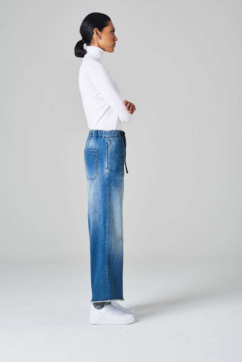 White sand Pantalone crop gamba ampia con elastico in vita e cinturino regolabile Negozio online di fabbrica
