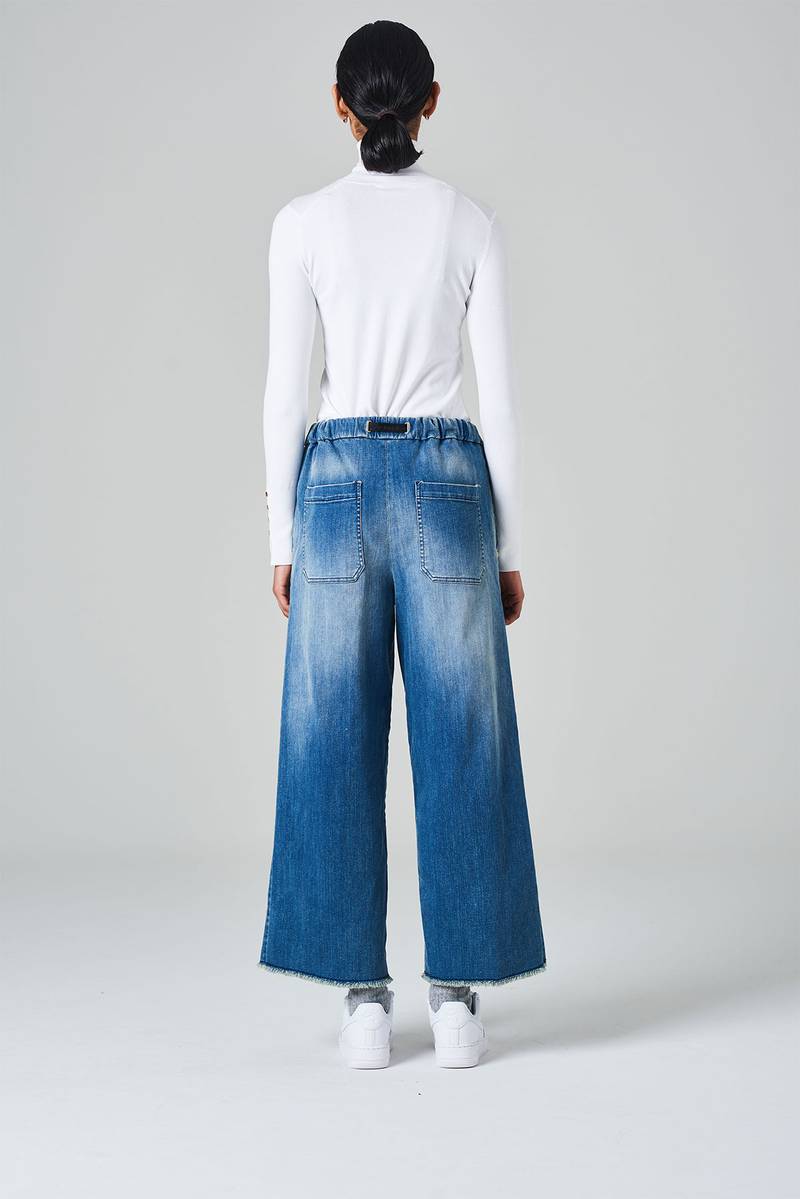 White sand Pantalone crop gamba ampia con elastico in vita e cinturino regolabile Negozio online di fabbrica