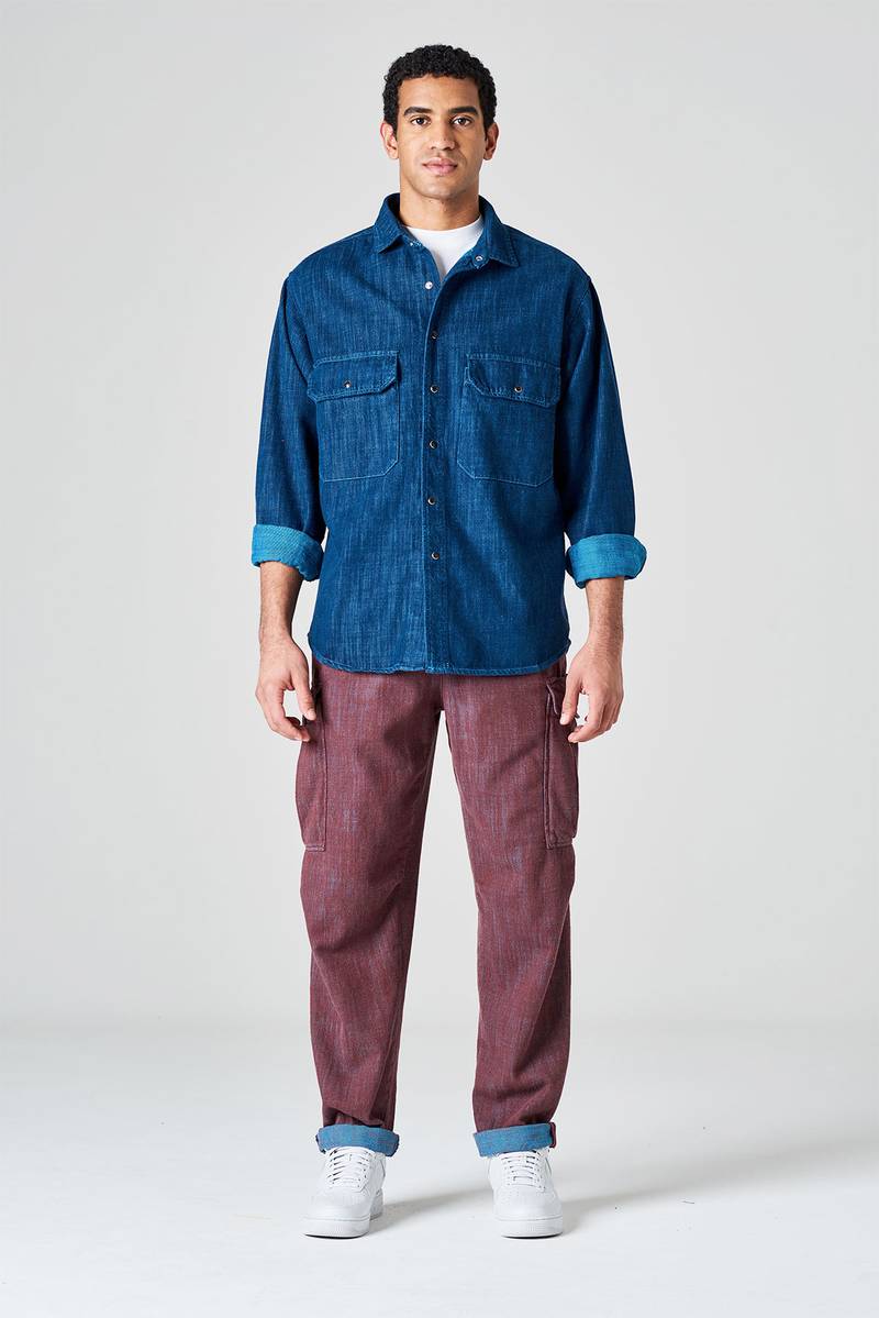 White sand Camicia oversize denim bi-color Grande vendita