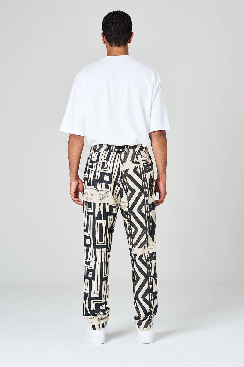 White sand Pantaloni in tela misto cotone-lino stampa geometrica Enormi sconti