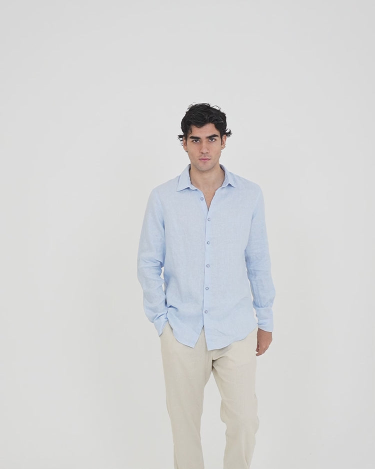 Why not brand Camicia in Lino con Collo alla Francese Nuova
