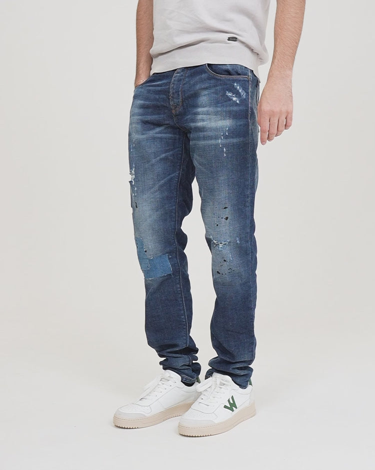 Why not brand Jeans Slimfit con Abrasioni Rifiniti a Mano Fornitura limitata