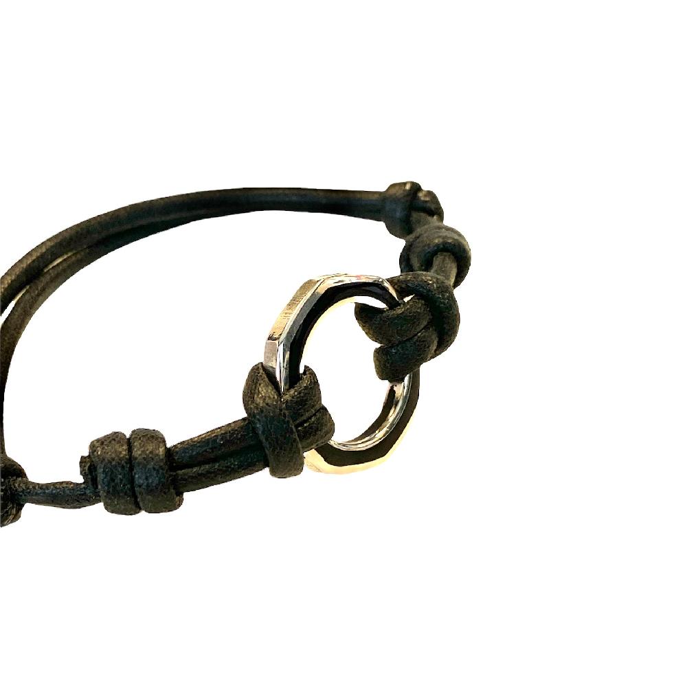 D'AMICO Bracciale Anella Laccata Nero + Cordone Cerato Nero I Più Venduti