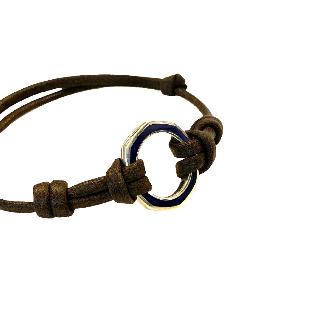 D'AMICO Bracciale Anella Laccata Blu Navy + Cordone Cerato Testa Moro Vendite Flash