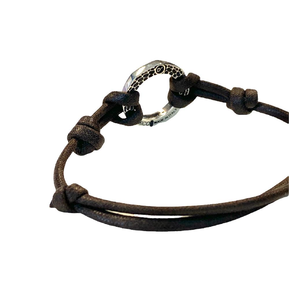 D'AMICO Bracciale Anella Laccata Blu Navy + Cordone Cerato Testa Moro Vendite Flash