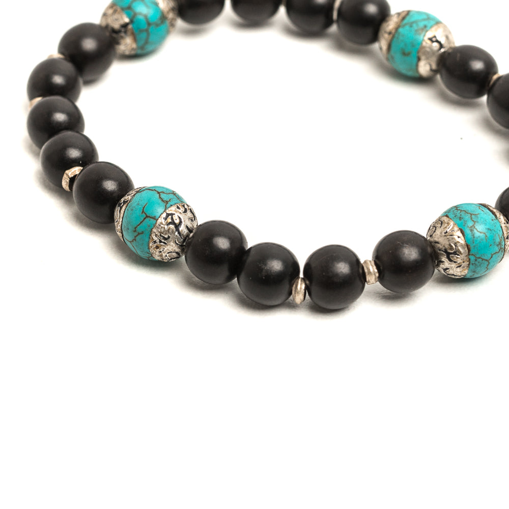 D'AMICO Bracciale Ameya + Elastico Legno Nero + Turchese Presa