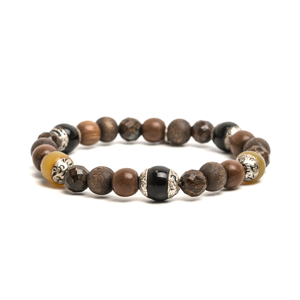 D'AMICO Bracciale Iresh / Elastico Perle Tuareg + Legno + Bronzite Sconto