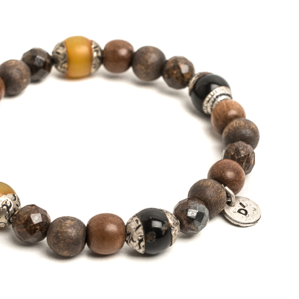 D'AMICO Bracciale Iresh / Elastico Perle Tuareg + Legno + Bronzite Sconto