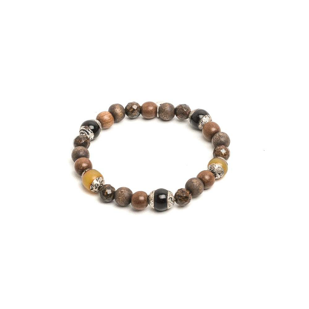 D'AMICO Bracciale Iresh / Elastico Perle Tuareg + Legno + Bronzite Sconto