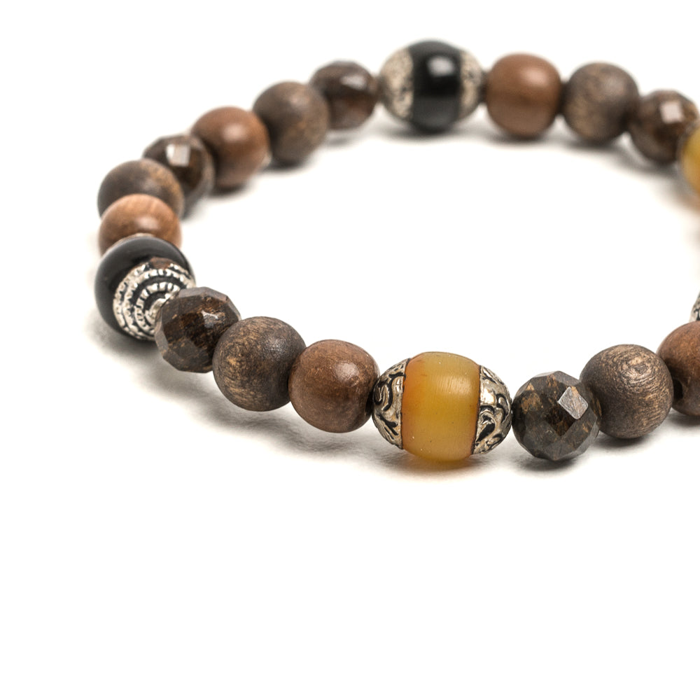 D'AMICO Bracciale Iresh / Elastico Perle Tuareg + Legno + Bronzite Sconto