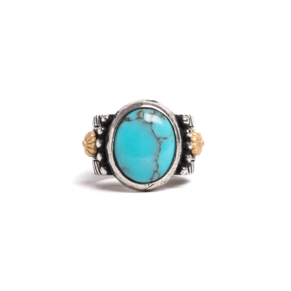 D'AMICO Anello Ovale Turchese + Stelline Dorate Outlet