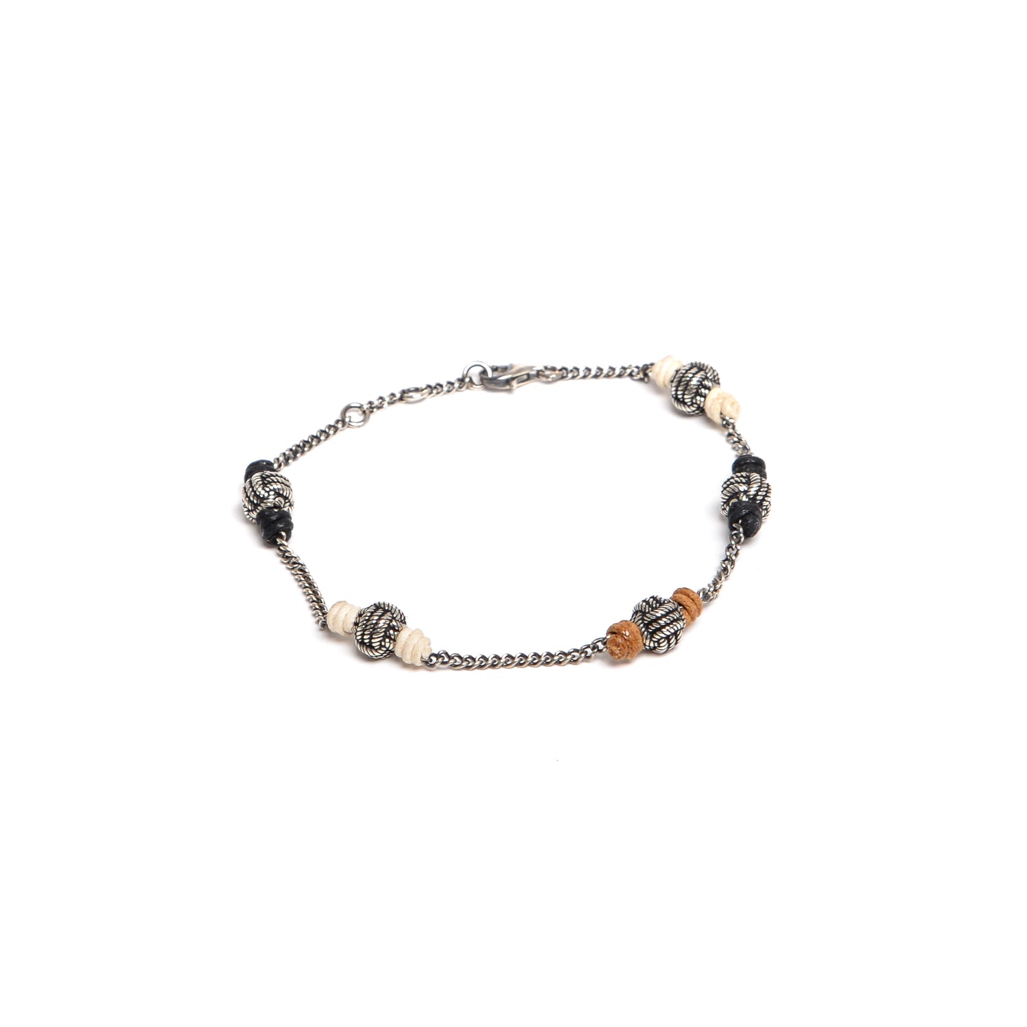 D'AMICO Bracciale Catenina + Palline Nodo Argento + Filo Cerato Qualità