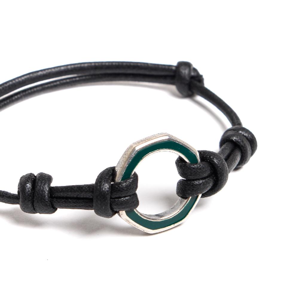 D'AMICO Bracciale Anelle Laccate Verdone + Cordone Cerato Testa Moro Qualità Garantita