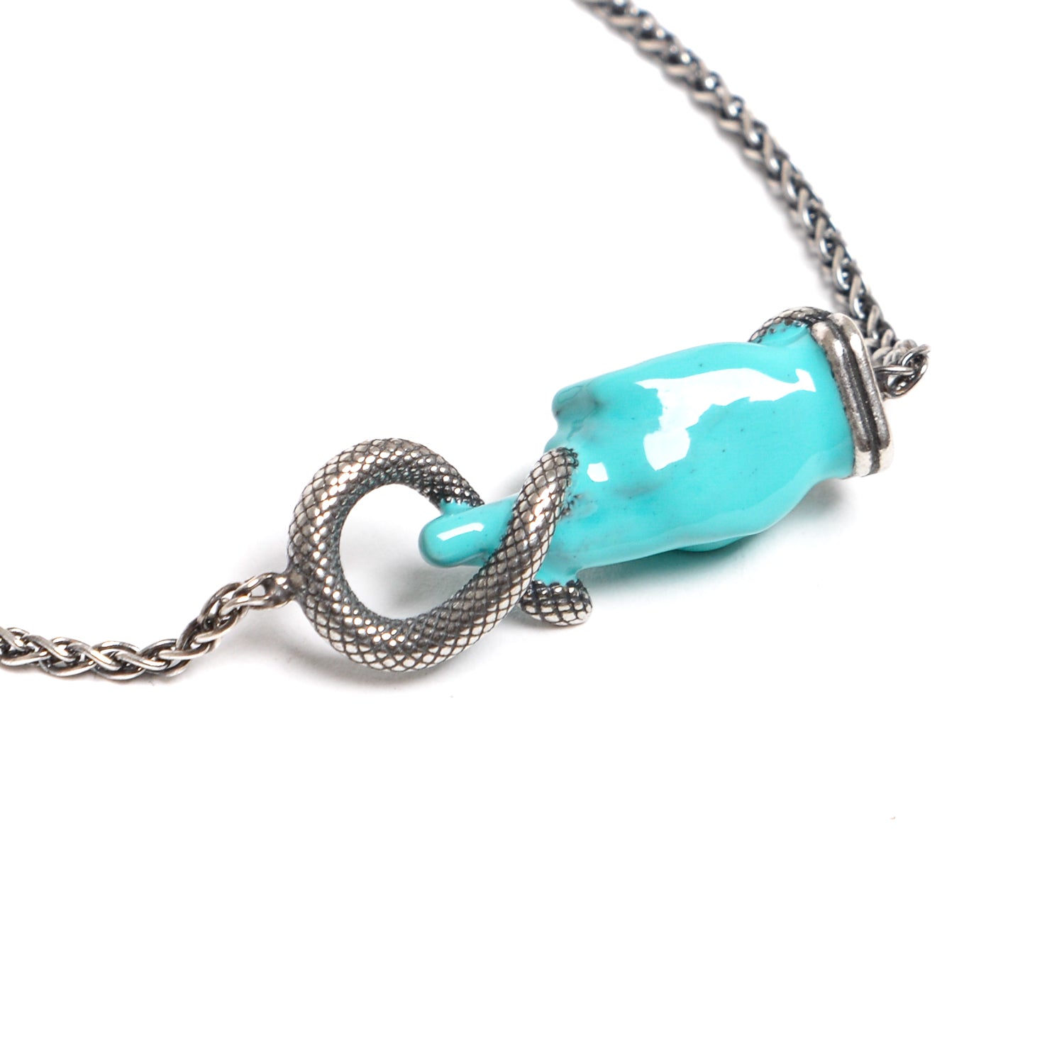 D'AMICO Bracciale Catenina con "Good Luck" Laccato Turchese Affare Del Giorno
