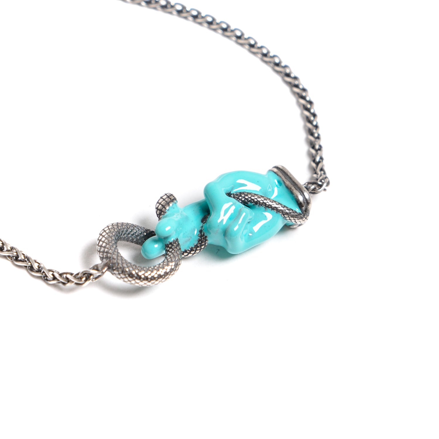 D'AMICO Bracciale Catenina con "Good Luck" Laccato Turchese Affare Del Giorno
