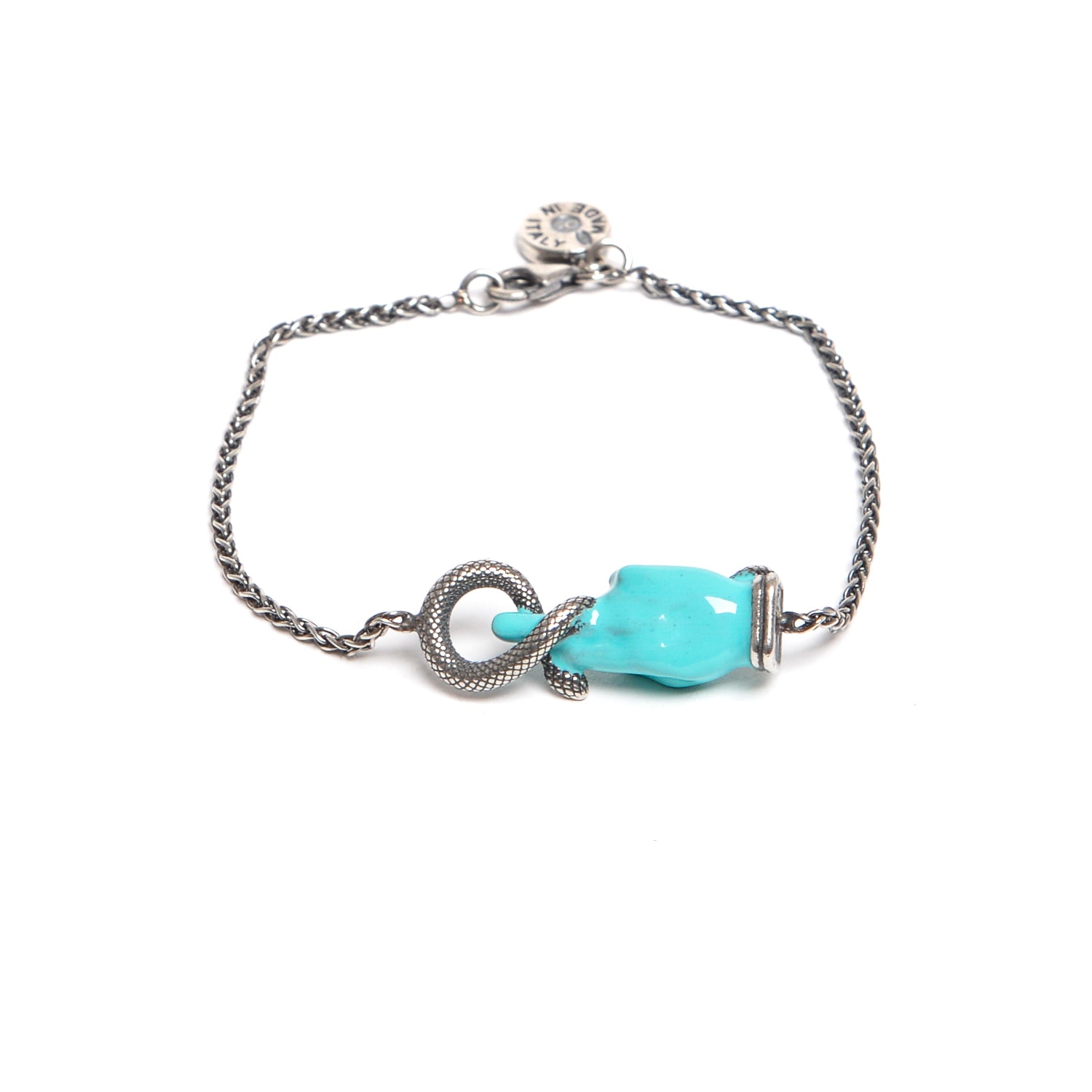 D'AMICO Bracciale Catenina con "Good Luck" Laccato Turchese Affare Del Giorno