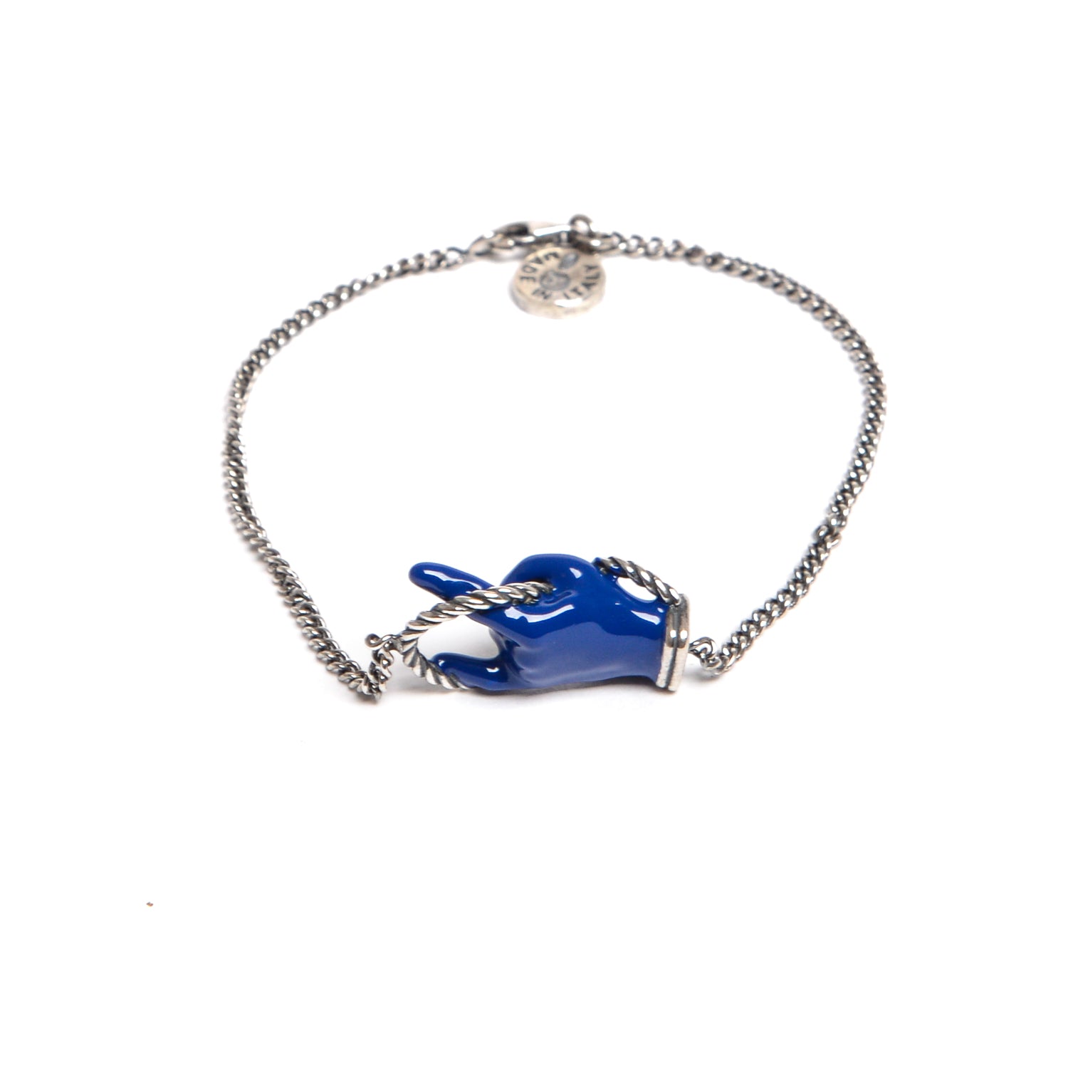 D'AMICO Bracciale Catenina con "Horn" Laccato Blu Sottocosto