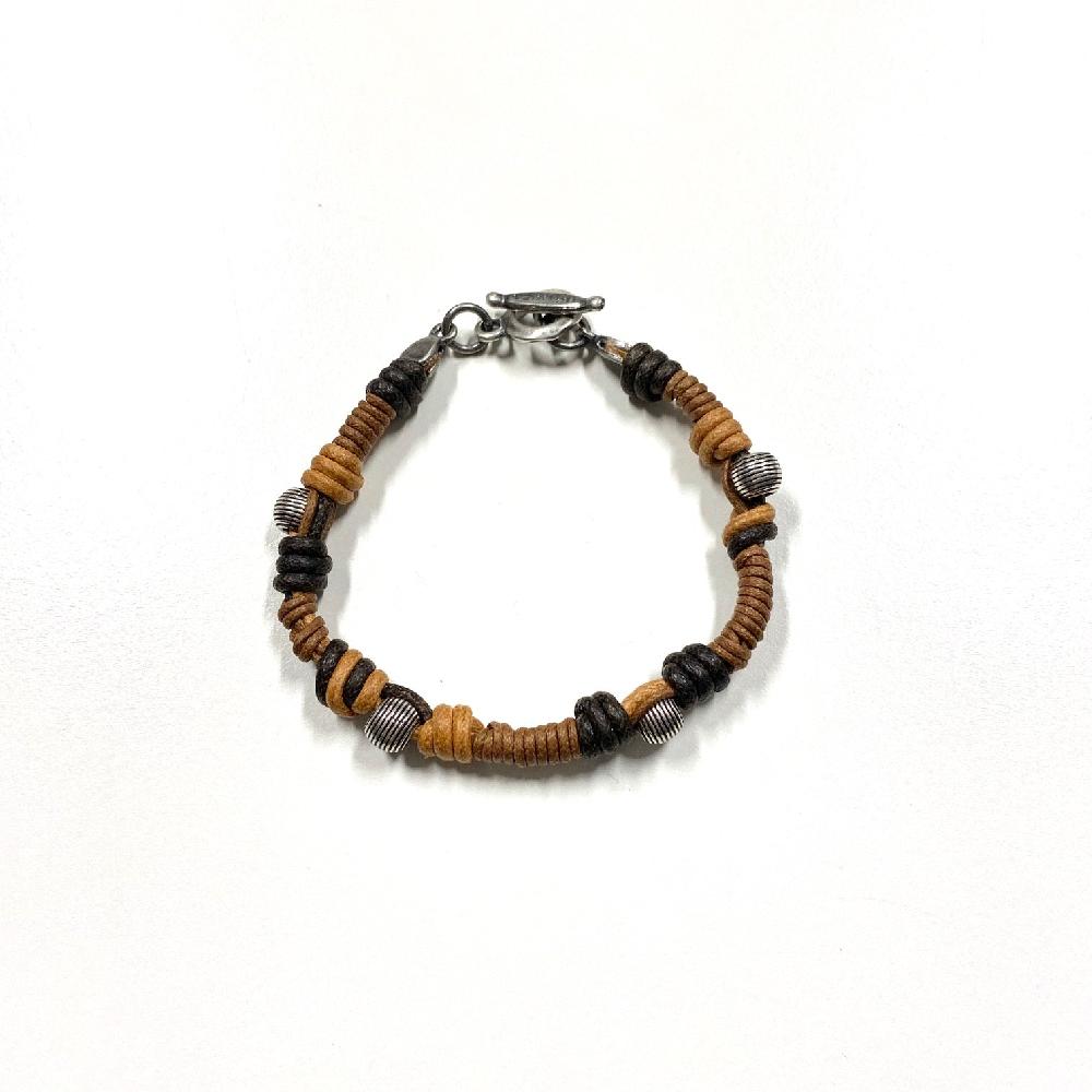D'AMICO Bracciale Cotone Cerato + Palline Righe Officina