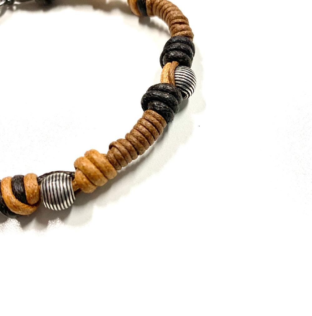 D'AMICO Bracciale Cotone Cerato + Palline Righe Officina