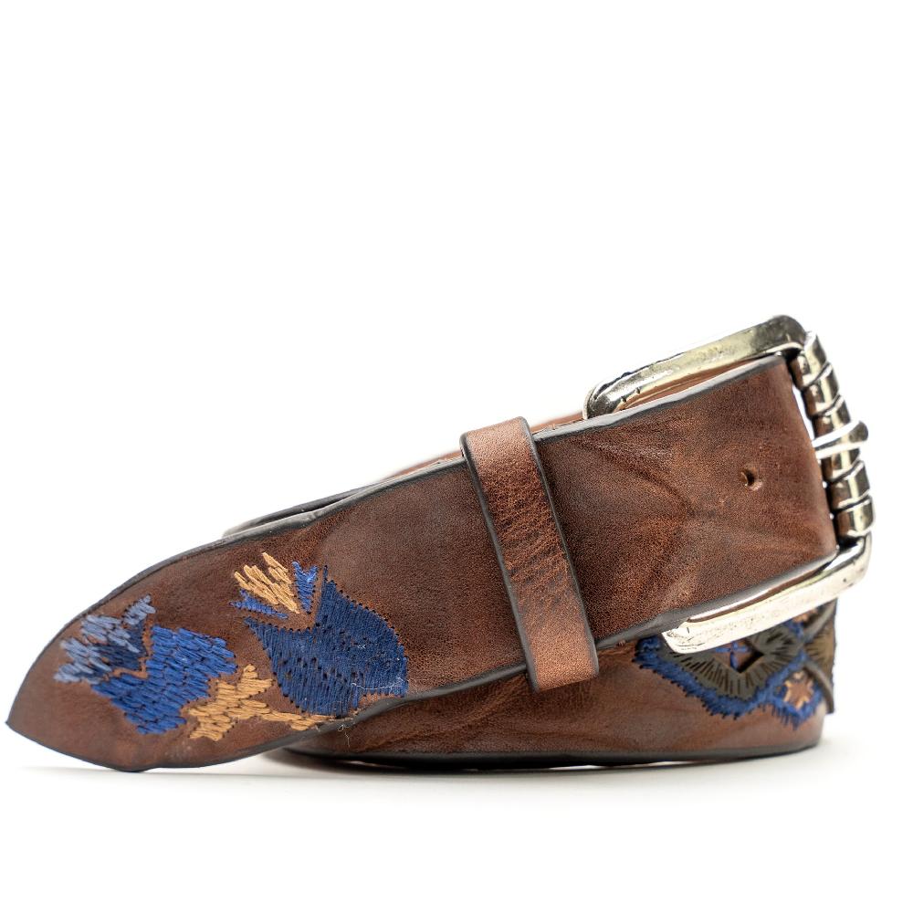 D'AMICO Cintura Cuoio Vintage Brown Floral Blue Black Friday