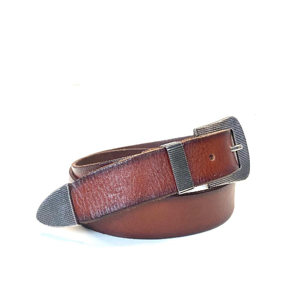 D'AMICO Cintura Cuoio Tinto Morbido Tris Millerighe Marrone Online Outlet