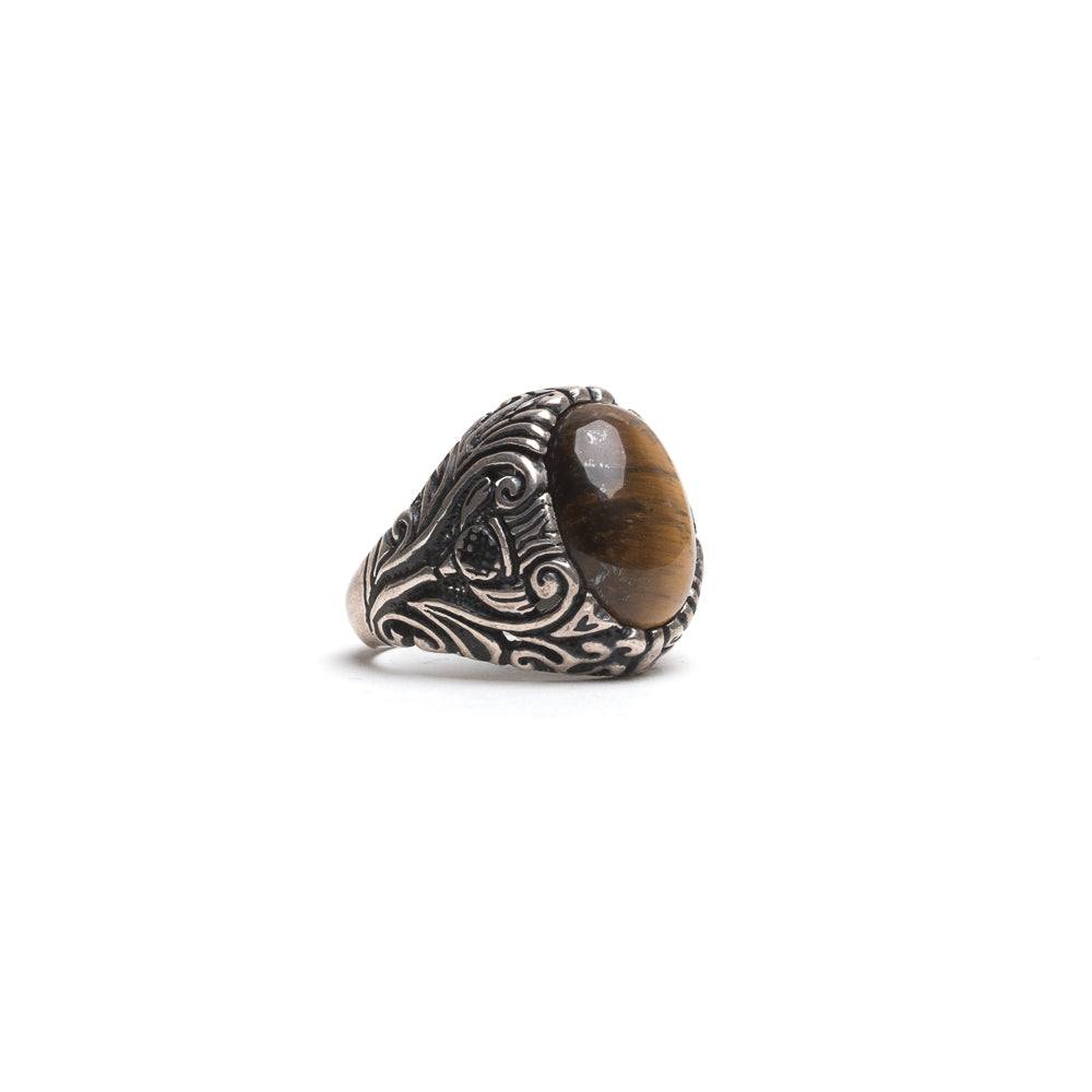 D'AMICO Anello Ovale Floreale + Occhio di Tigre Italy