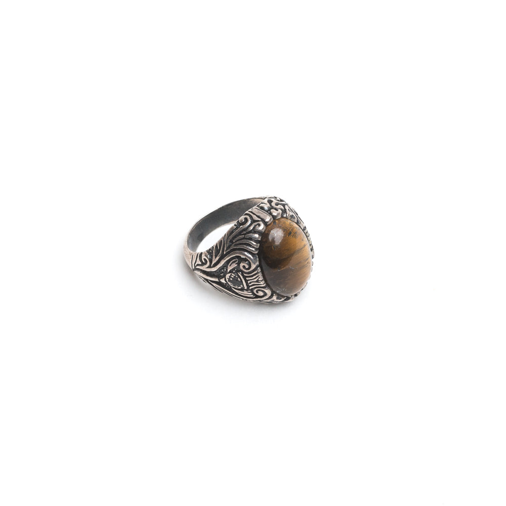 D'AMICO Anello Ovale Floreale + Occhio di Tigre Italy