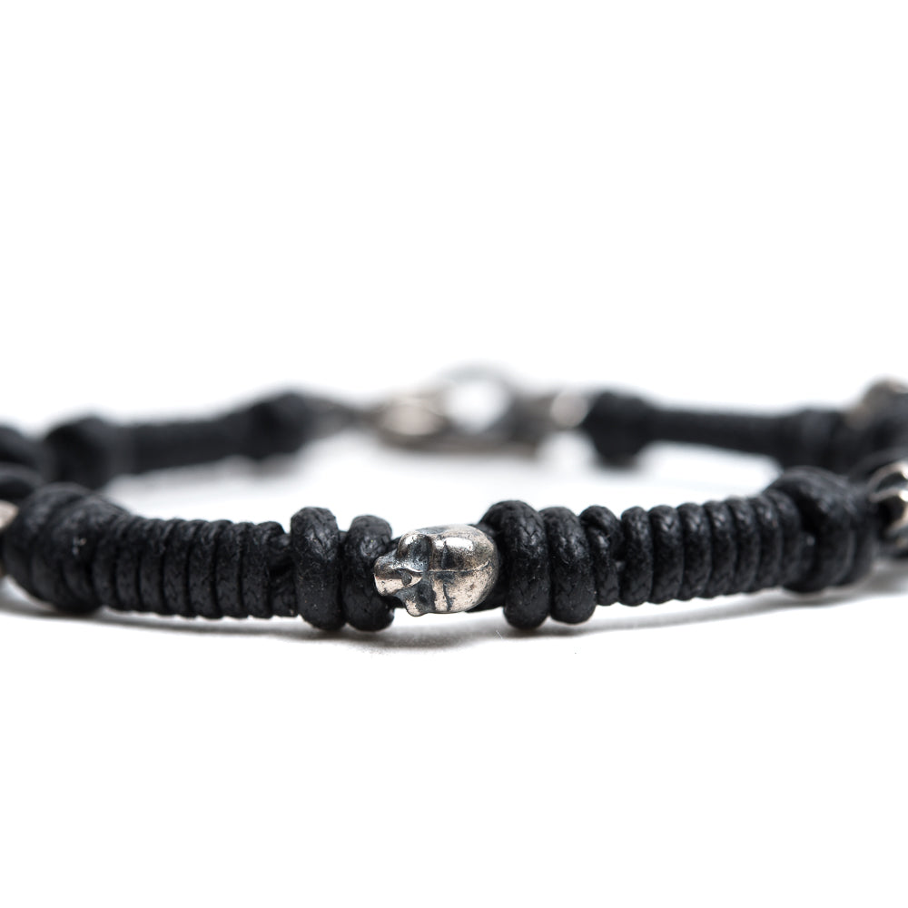 D'AMICO Bracciale Cotone Cerato + Teschietti Argento 925 Spedizione Gratuita