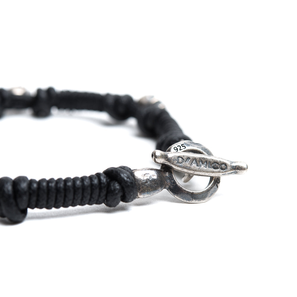 D'AMICO Bracciale Cotone Cerato + Teschietti Argento 925 Spedizione Gratuita