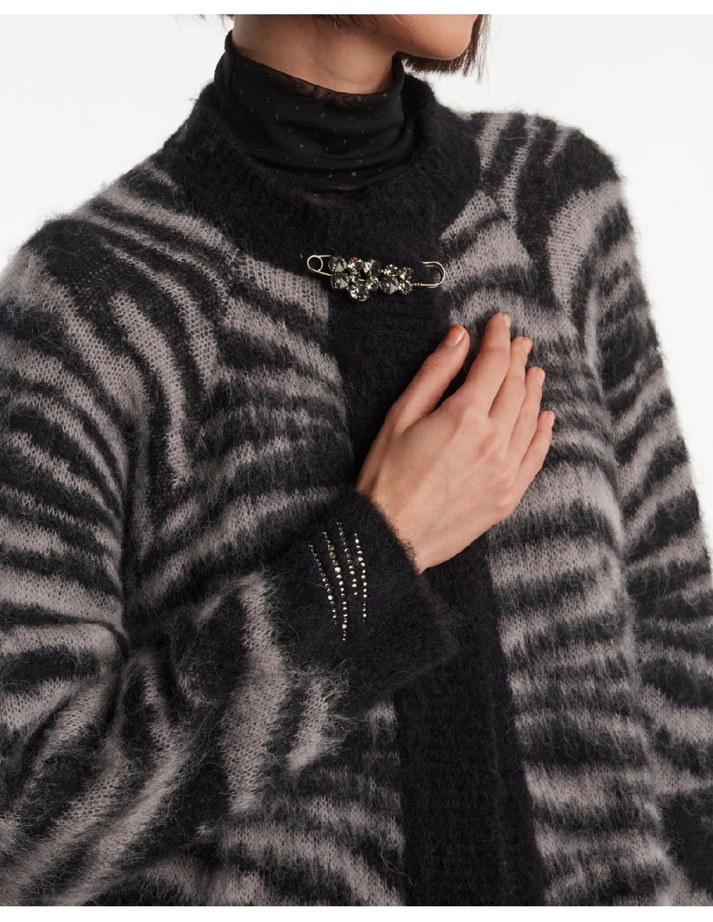 Angelo marani CARDIGAN GARZATO ZEBRA IN ALPACA+SPILLA Only for today